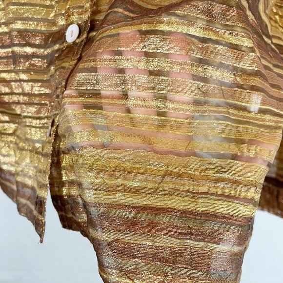Vintage Gold Metallic Striped Sheer Button Down Shirt Mother of Pearl - Size 2X - Picture 3 of 6